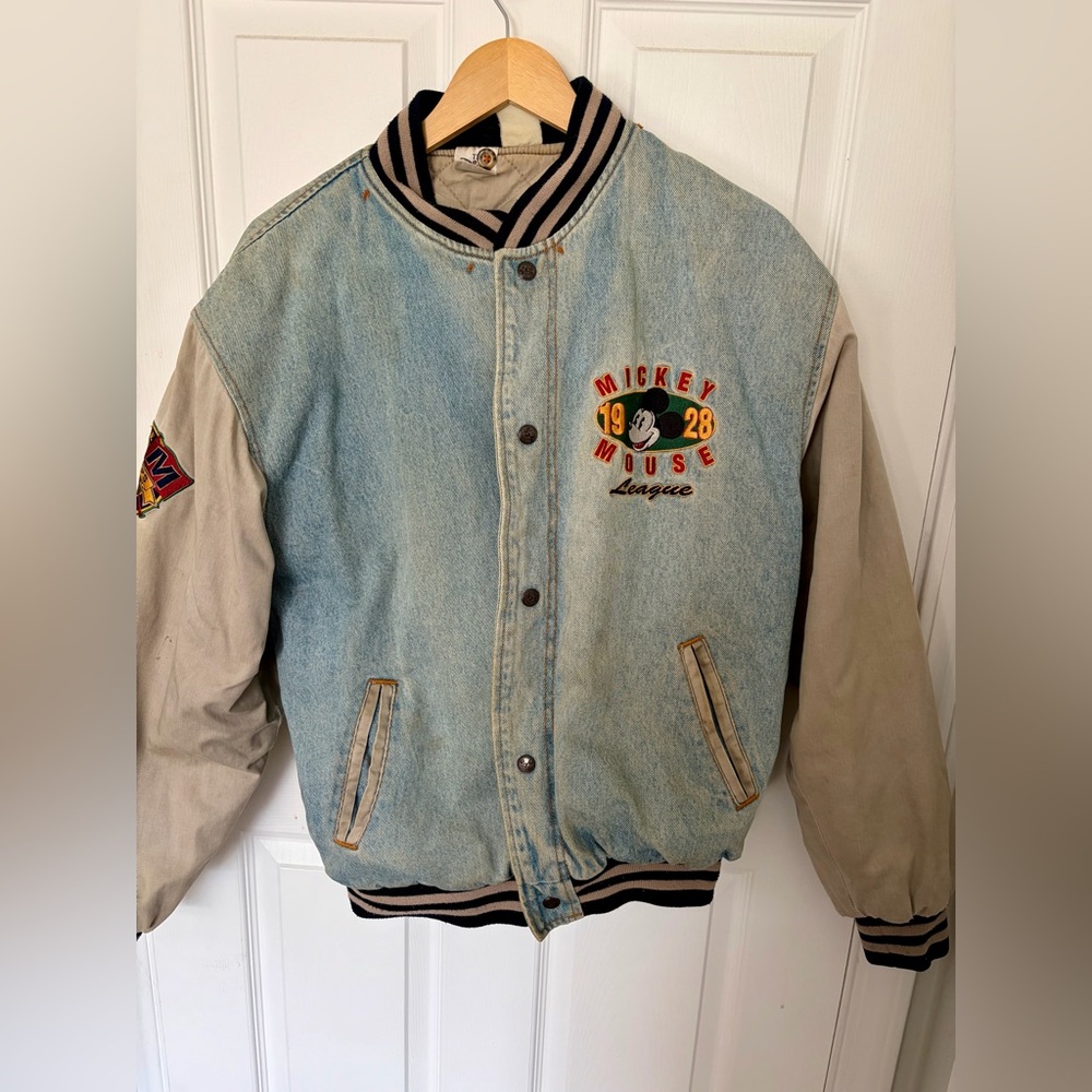 Vintage Disney Mickey Mouse Denim Varsity Jacket  Mickey Mouse League 1928